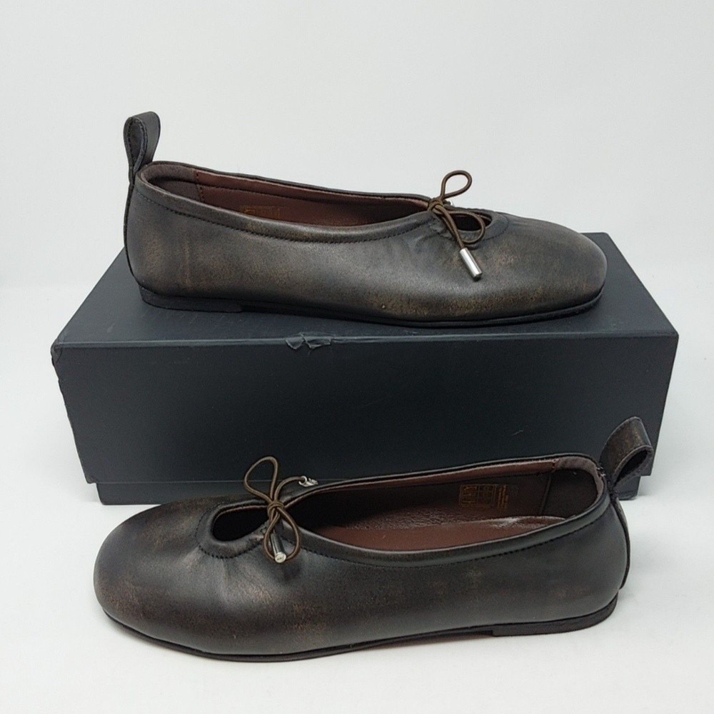Alohas Womens Size 8-8.5 Brown Rosalind Leather Ballet Flats Bow Square Toe